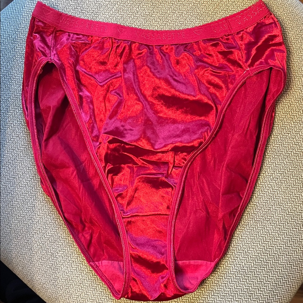 Vintage 90s Red Shiny Satin Vassarette Logo waistband Briefs Panties XL no tags